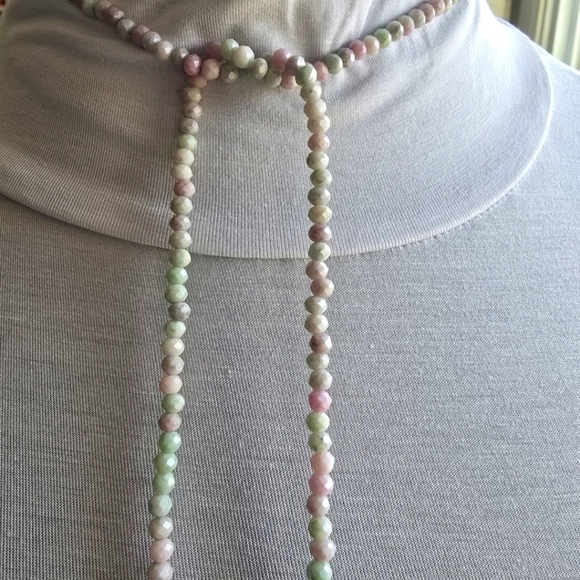 Elegant Multicolor Beaded Stone Lariat Necklace Purple Green Pink - Picture 8 of 9